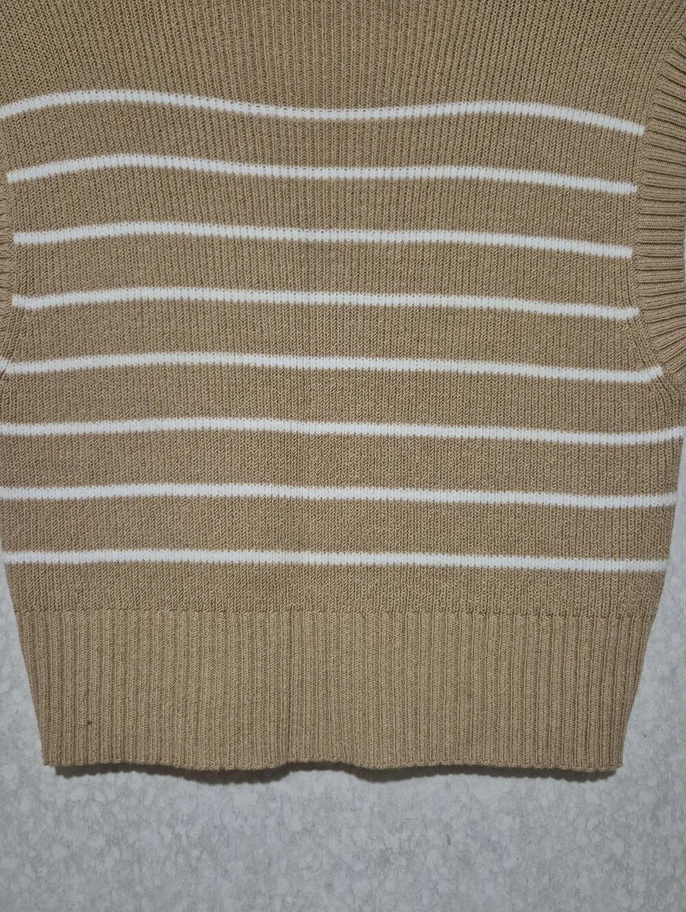 Anthropologie Beige & White Striped Sleeveless Knit Vest-Amara-mock-neck-S